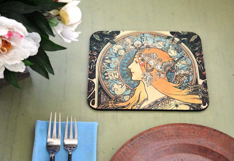 Art Nouveau Zodiac Lady Hot Pads/Mouse Pads - Golden Hill Studio